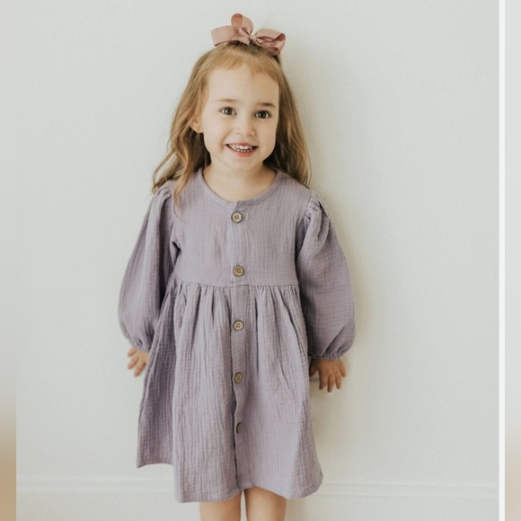 Boho Kids Oversized Purple Tunic Long Sleeve Button Front Dress Youth Girl 4-5 - Picture 1 of 5